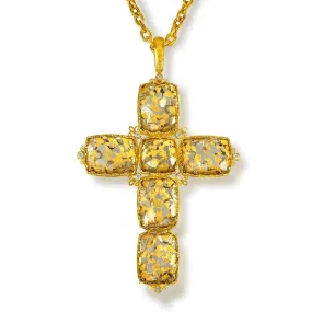 Gold Grand Cross Pendant/Necklace with Quartz & Diamond