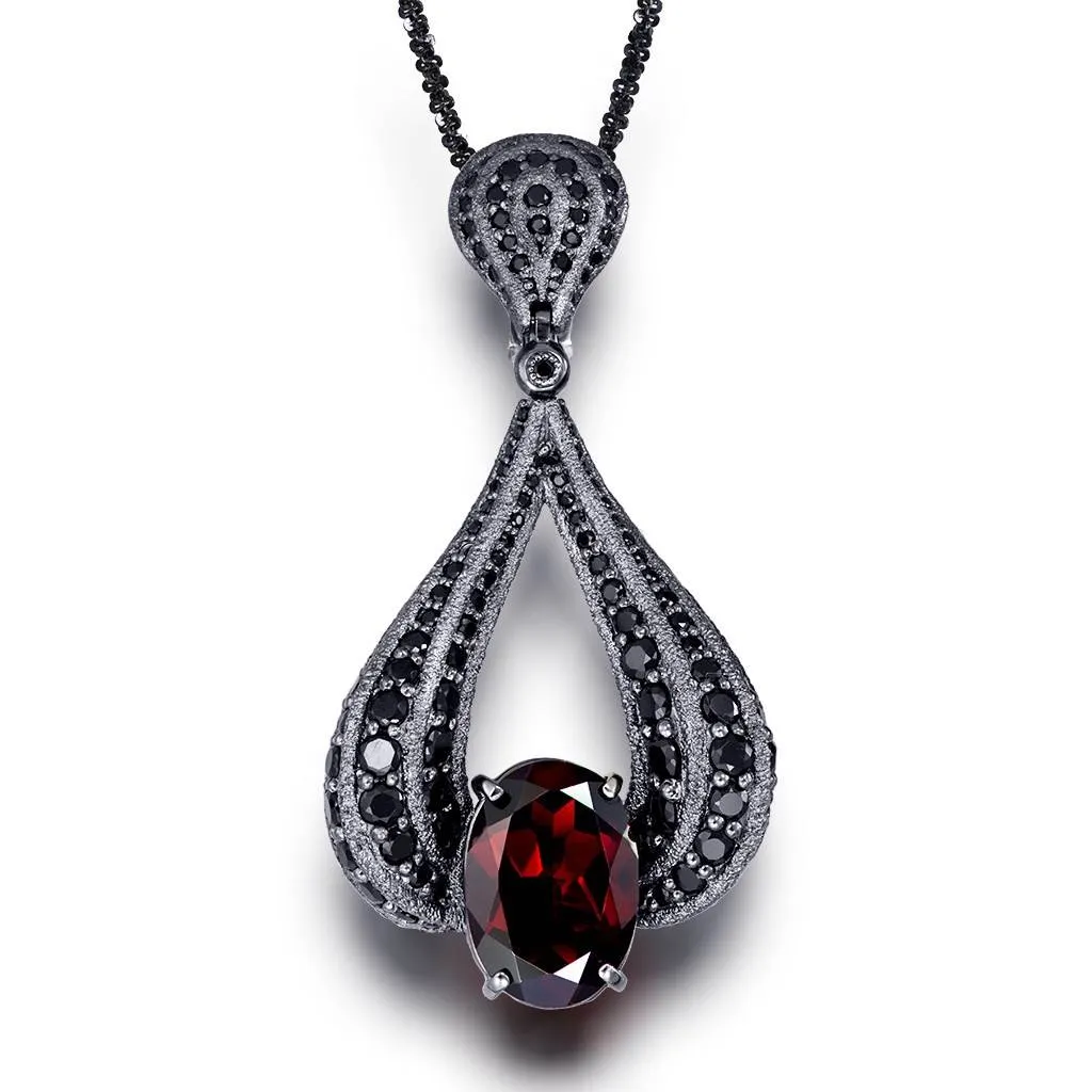 Gold Twist Pendant With Garnet & Black Spinel