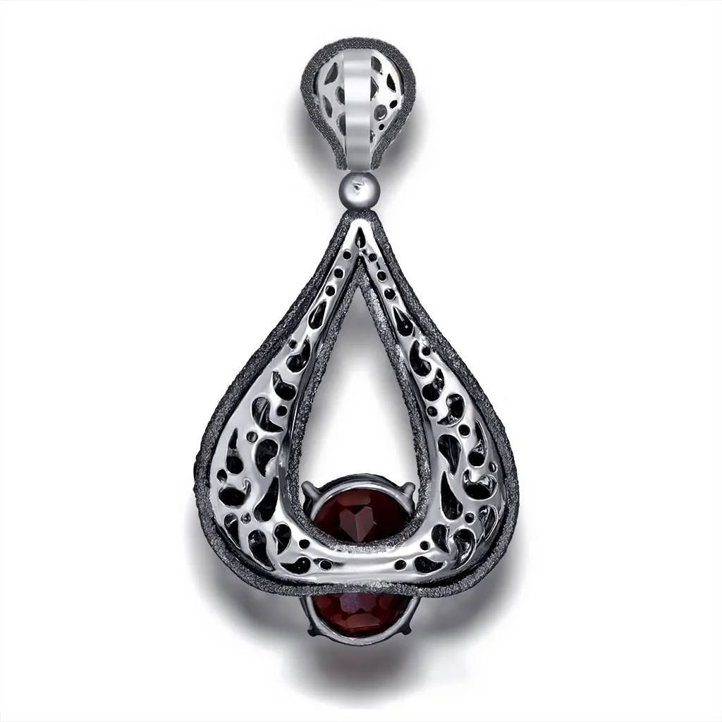 Gold Twist Pendant With Garnet & Black Spinel