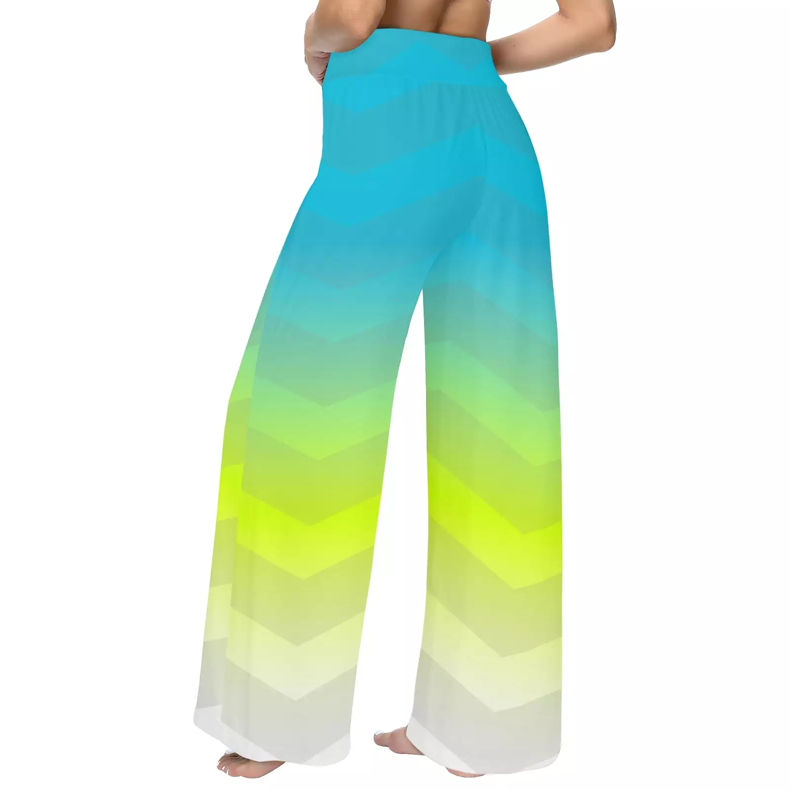 GRAD BLUE NEON GREEN WHITE PRINT 2 Women's Wide Leg Lounge Pants (Model L77)