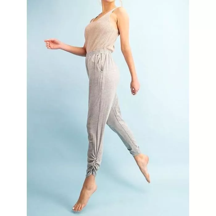 Gray Shirred Ankle Lounge Pants