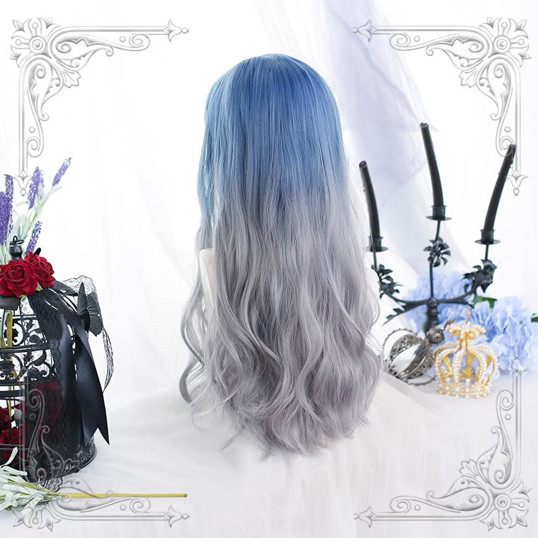 HARAJUKU LOLITA BLUE GRAY GRADIENT LONG CURLY WIG BY70165