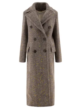 Herringbone Double-Breasted Coat Coats Grey