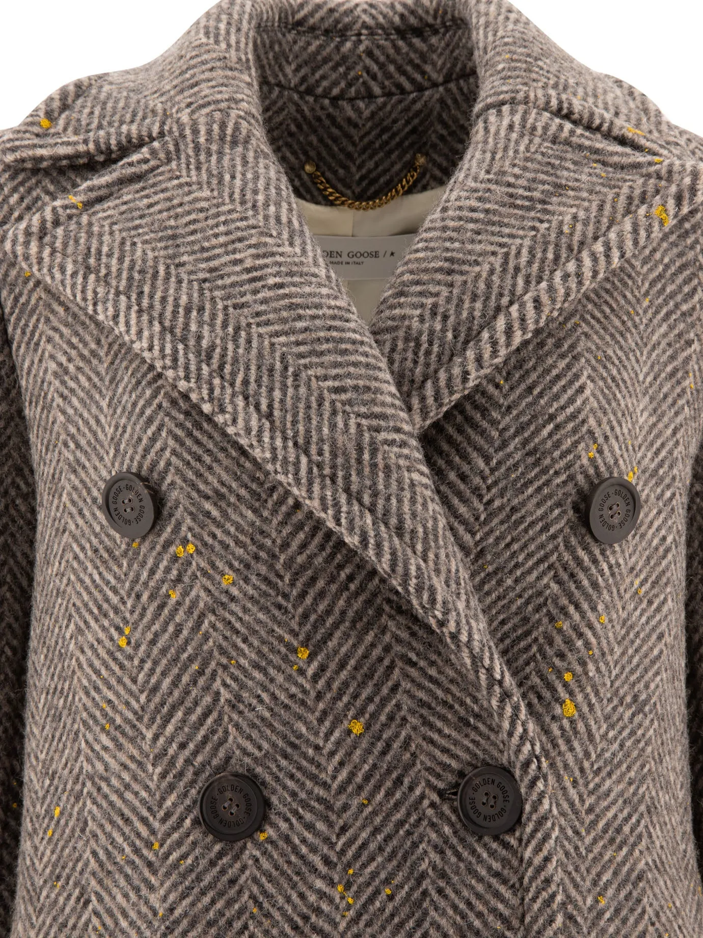 Herringbone Double-Breasted Coat Coats Grey