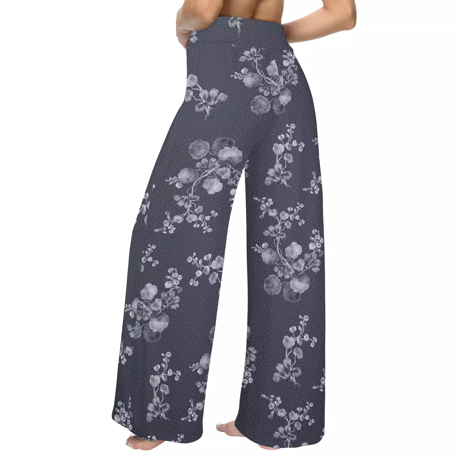 ink well floral print Women's Wide Leg Lounge Pants (Model L77)