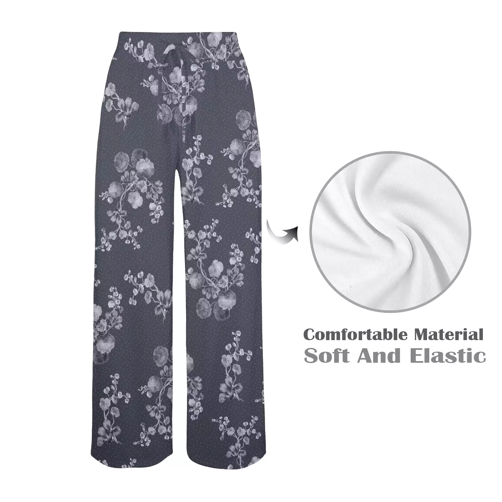 ink well floral print Women's Wide Leg Lounge Pants (Model L77)