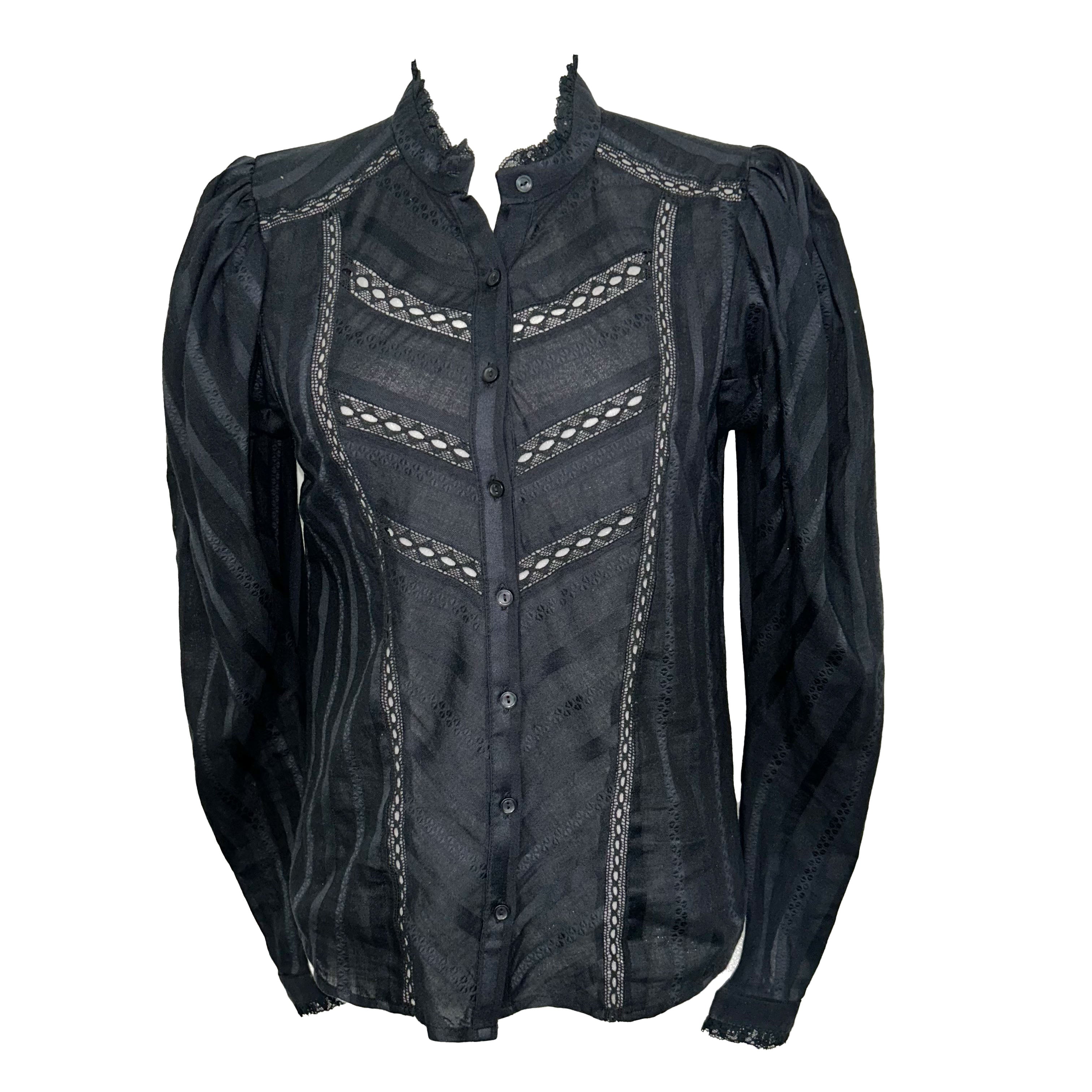 Isabel Marant Etoile Brand New Black Cotton Reafi Blouse XXS