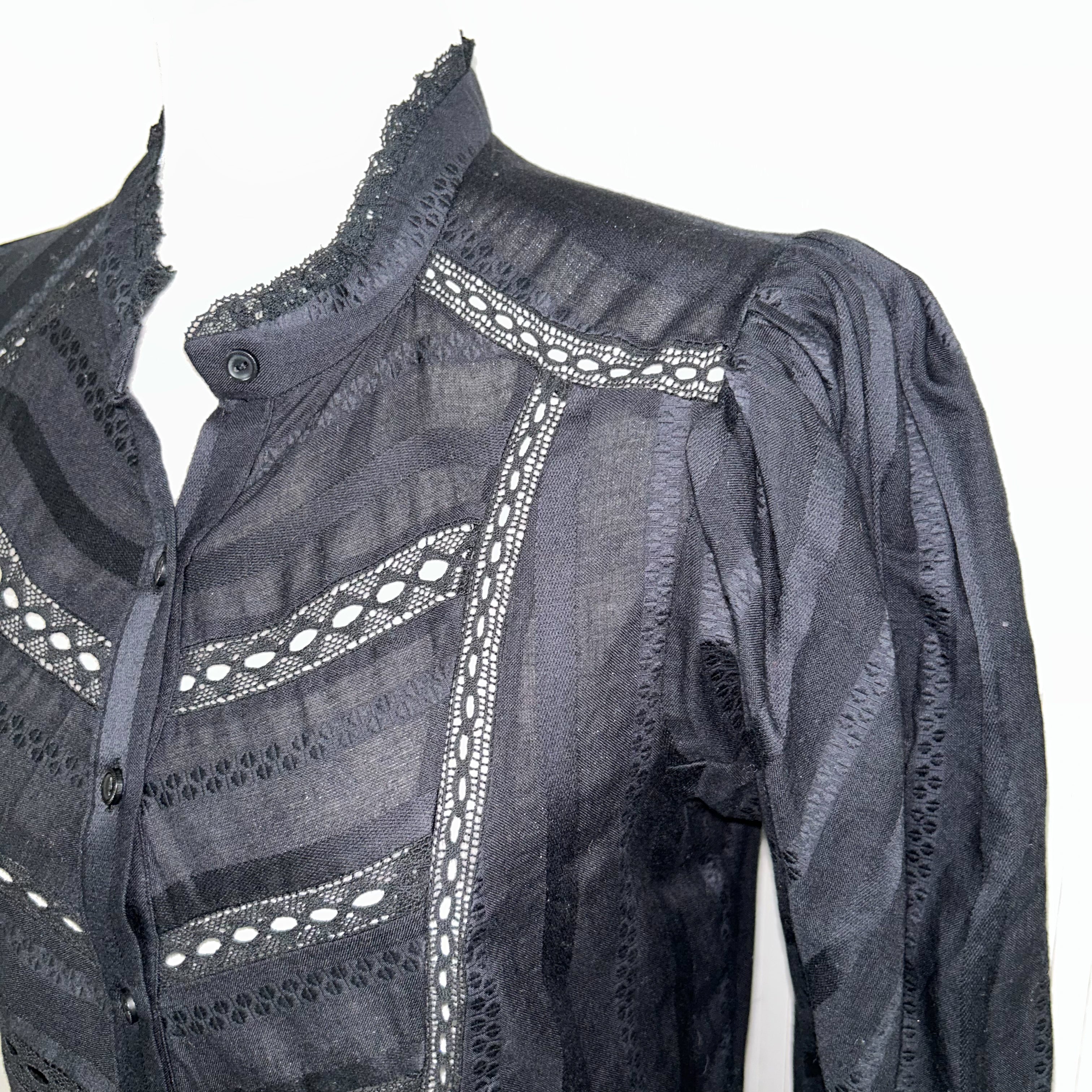 Isabel Marant Etoile Brand New Black Cotton Reafi Blouse XXS