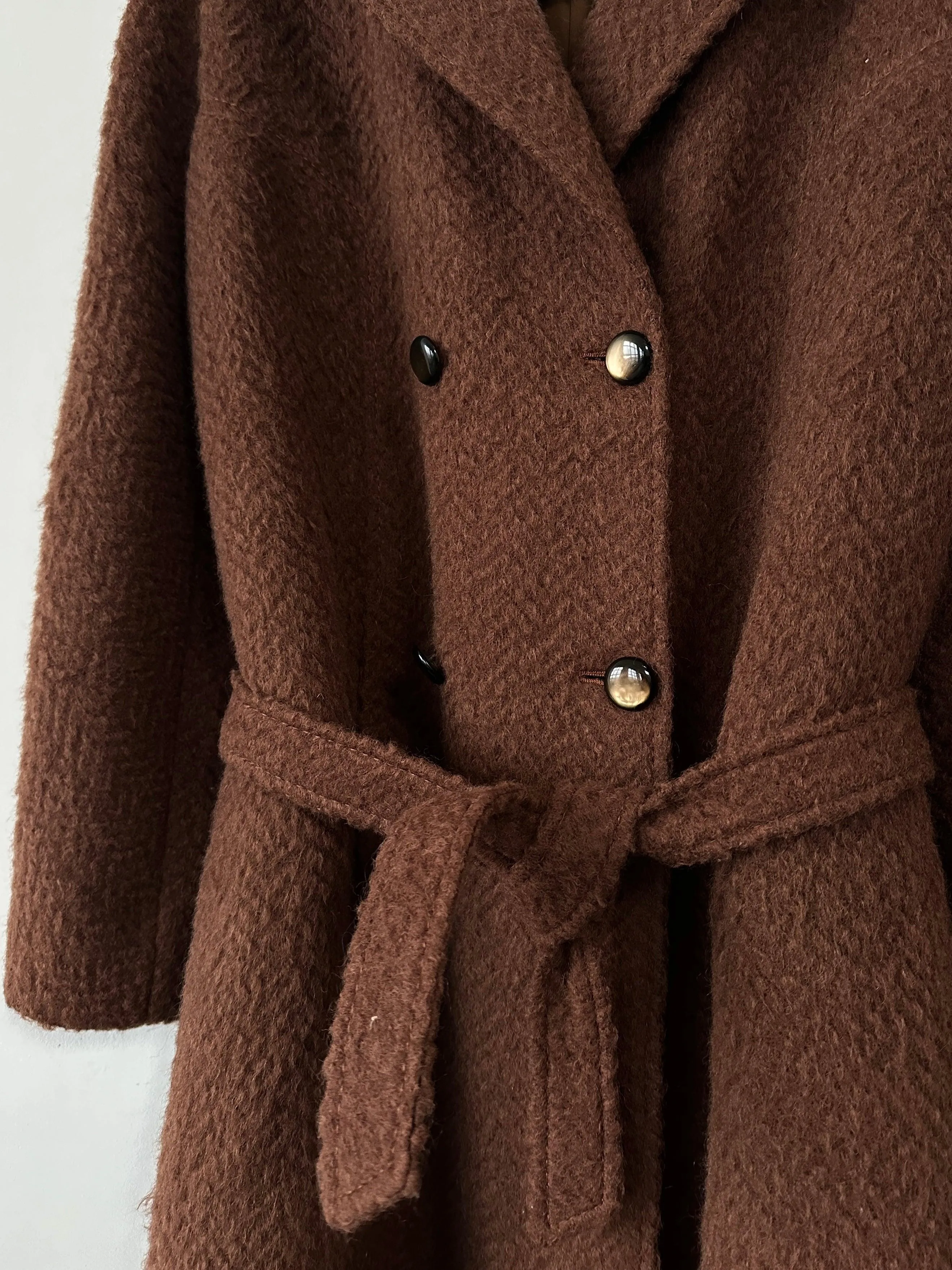 Italian Vintage Mohair Wool Double Breasted Belted Coat - S/M