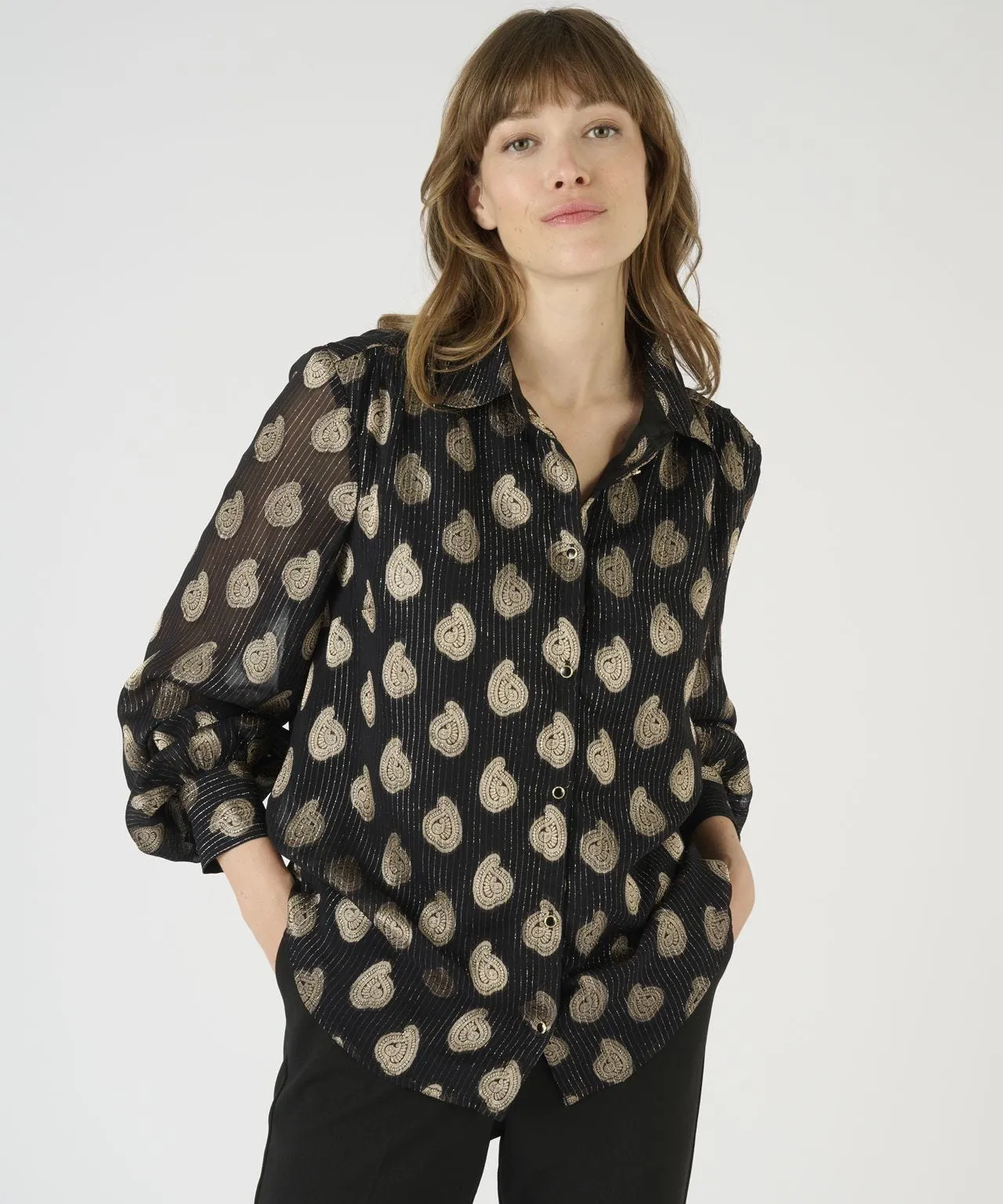 Jacquard Foil Print Blouse