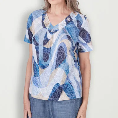 JCPenney Alfred Dunner Blue Bayou Womens V Neck Short Sleeve T-Shirt