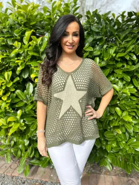 Khaki V Neck Star Loose Knit  Alex