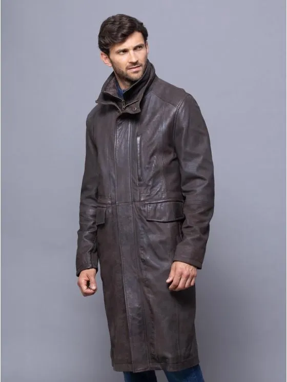 Kirkland Long Leather Coat in Brown