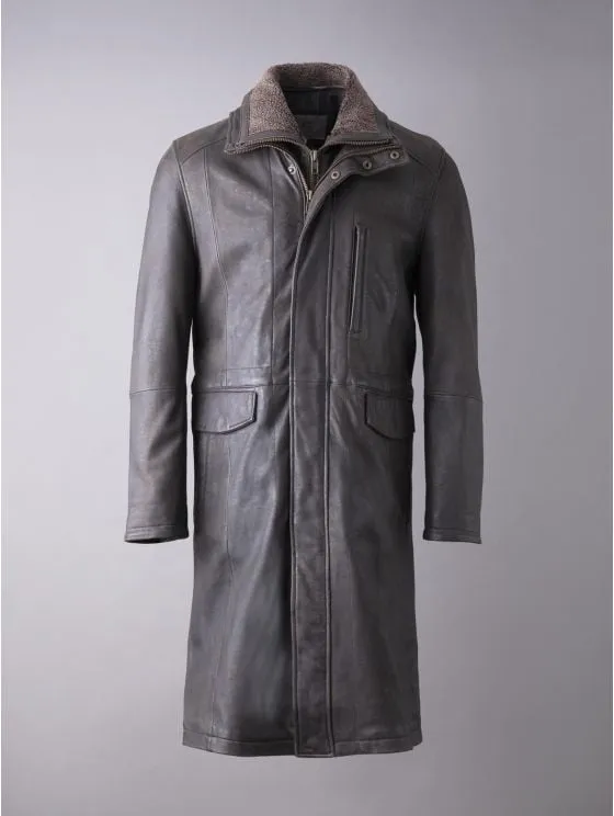 Kirkland Long Leather Coat in Brown