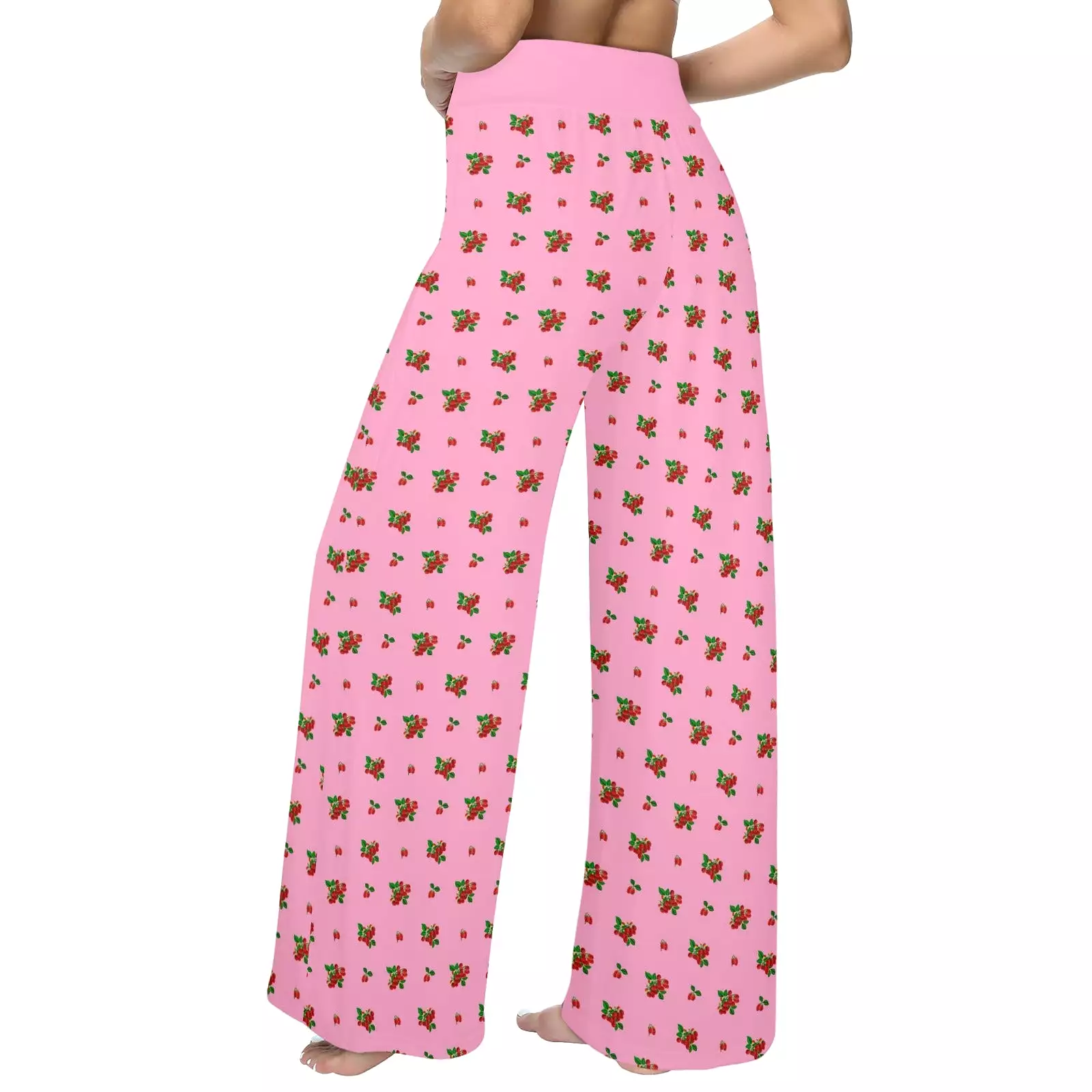 light pink print Women's Wide Leg Lounge Pants (Model L77)