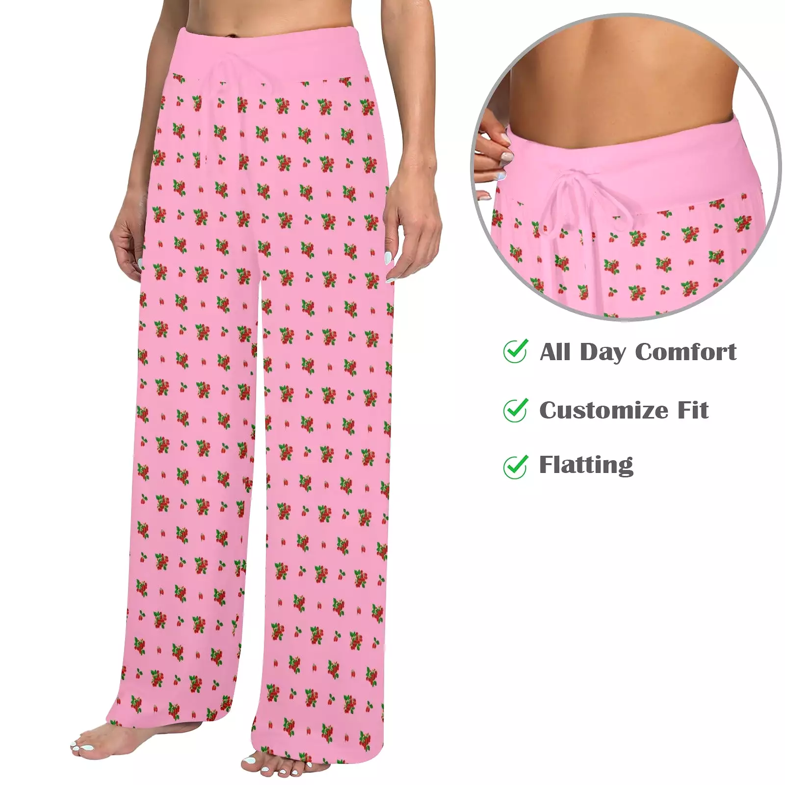 light pink print Women's Wide Leg Lounge Pants (Model L77)