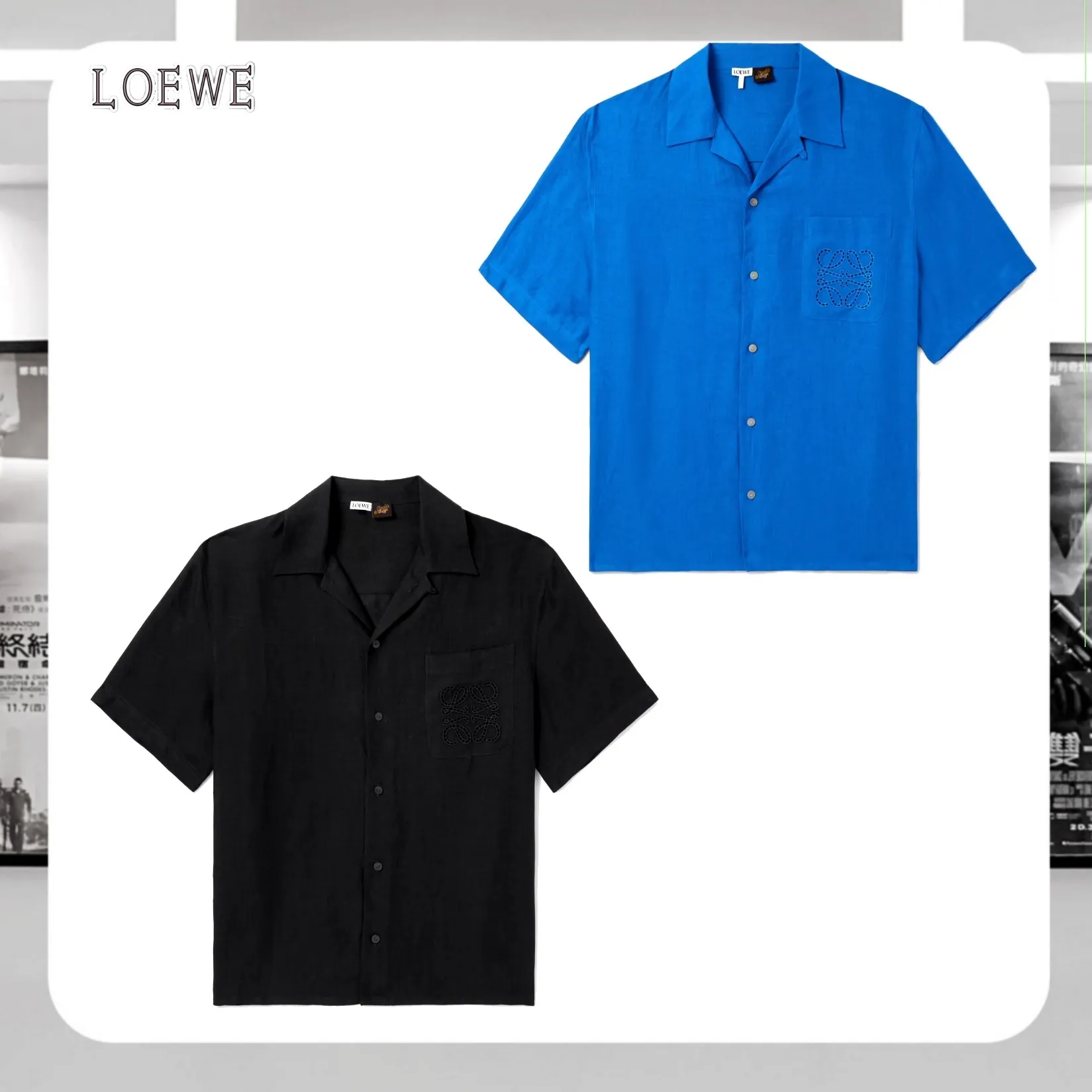 LOEWE  |Linen Plain Short Sleeves Logo Luxury Shirts