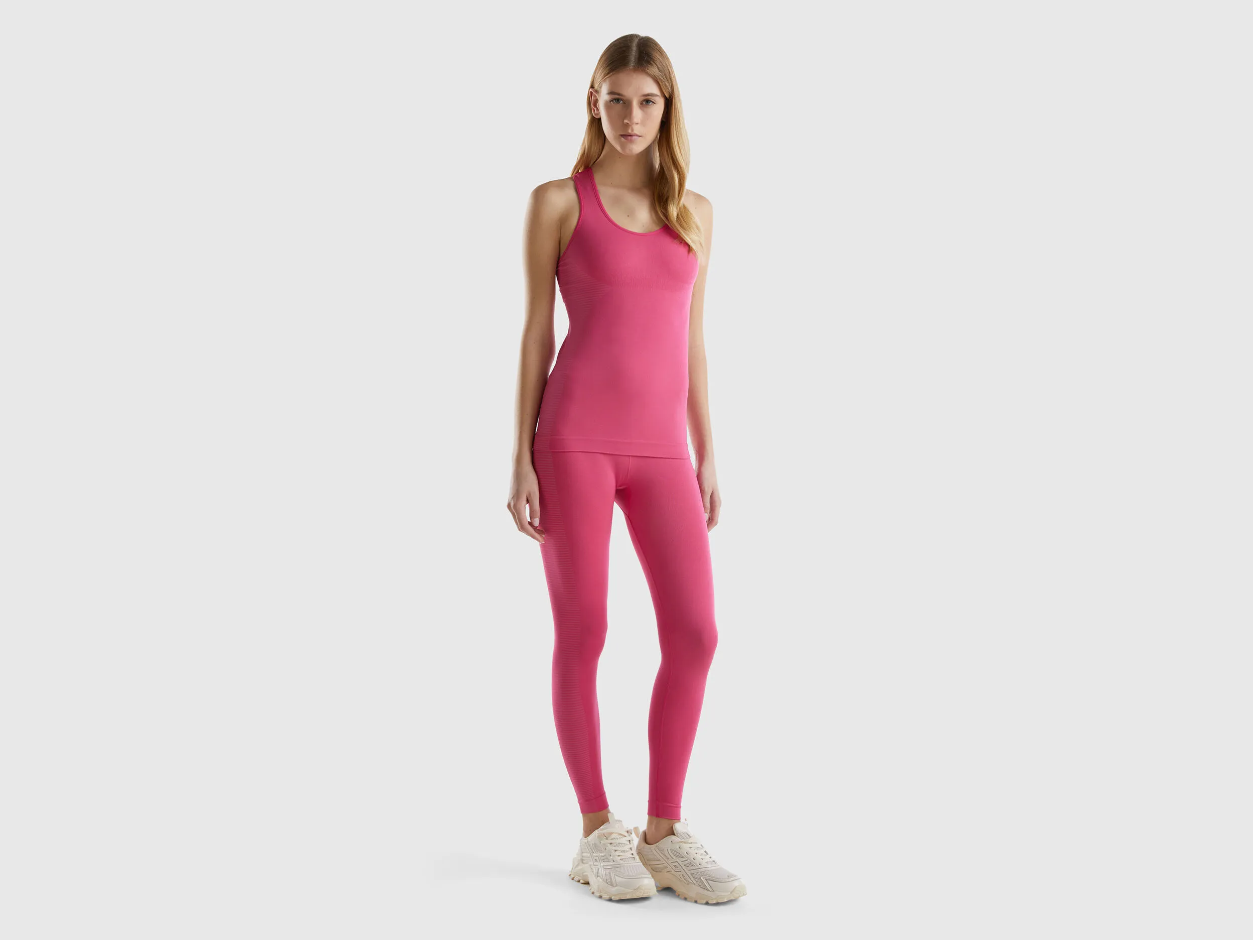 Long seamless sports leggings - Fuchsia | Benetton