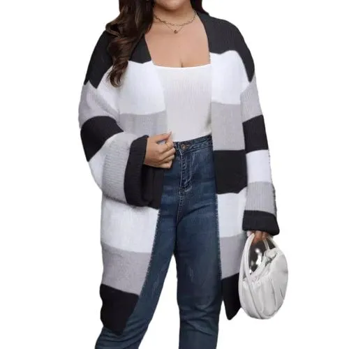 Long Sleeve Sweaters & Cardigans Patchwork Contrast Binding Streetwear Color Block Stripe