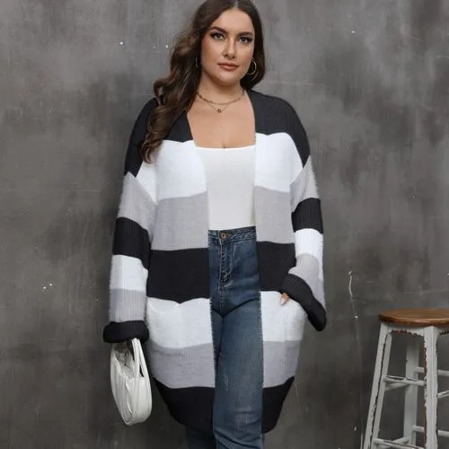 Long Sleeve Sweaters & Cardigans Patchwork Contrast Binding Streetwear Color Block Stripe