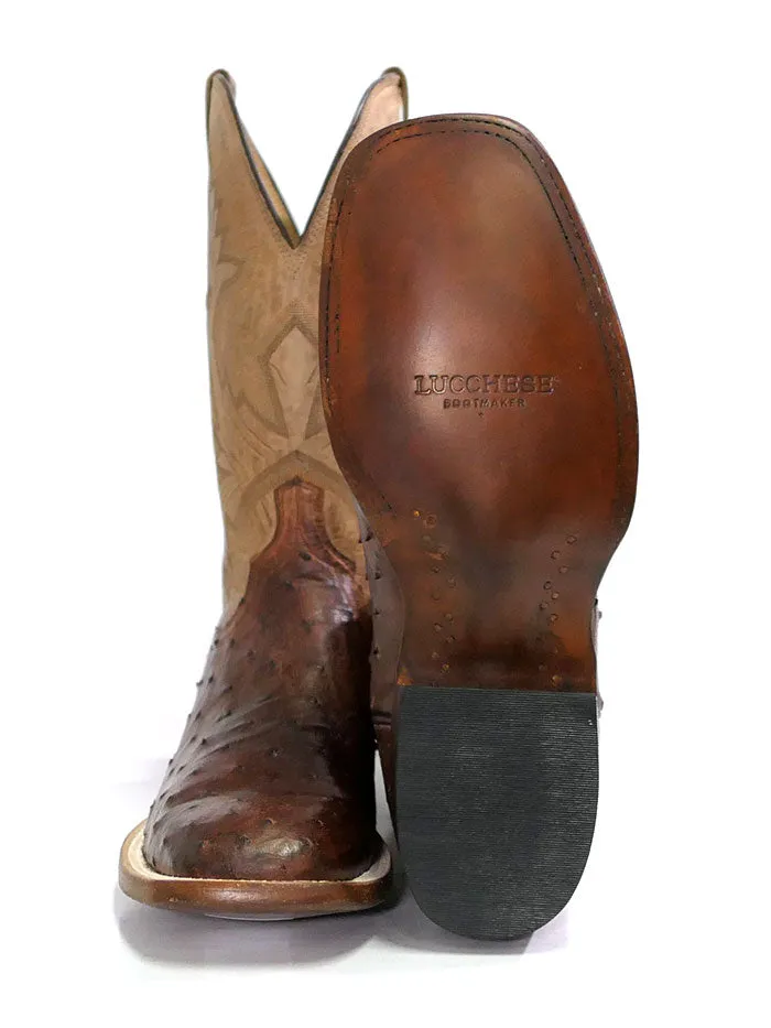 Lucchese CL1118.W8 Mens Cliff Ostrich Horseman Cowboy Boots Chocolate Tan