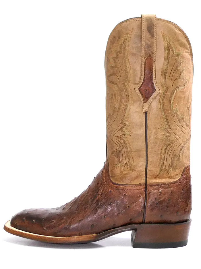 Lucchese CL1118.W8 Mens Cliff Ostrich Horseman Cowboy Boots Chocolate Tan