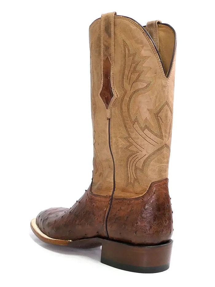 Lucchese CL1118.W8 Mens Cliff Ostrich Horseman Cowboy Boots Chocolate Tan