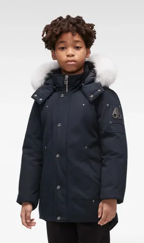 Moose Knuckles Kids Unisex Original Parka Winter Coat in Navy / Natural Fox Fur