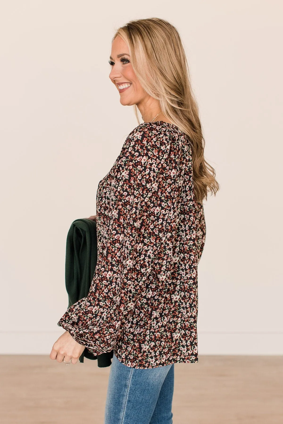 More Than Thankful Floral Blouse- Black