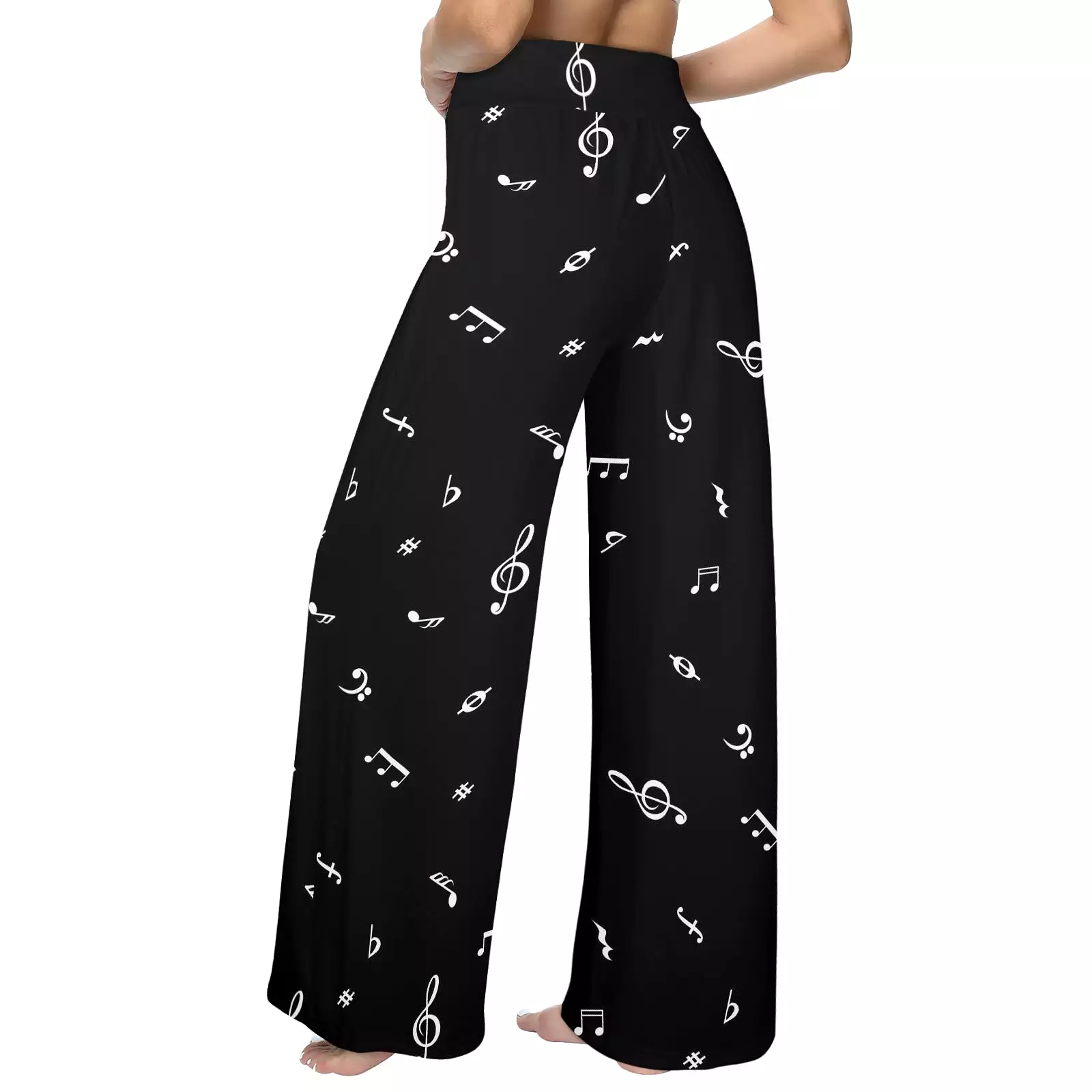 musical note blouse white on black Women's Wide Leg Lounge Pants (Model L77)