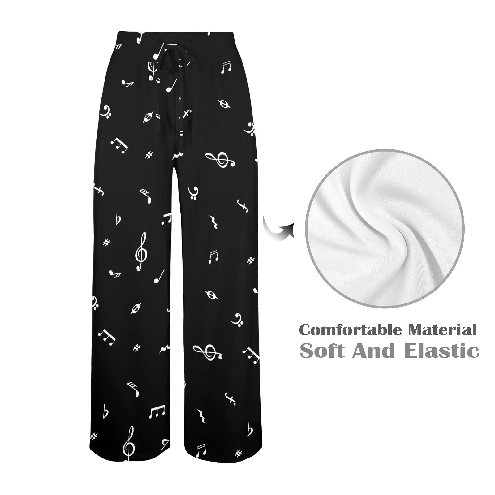 musical note blouse white on black Women's Wide Leg Lounge Pants (Model L77)