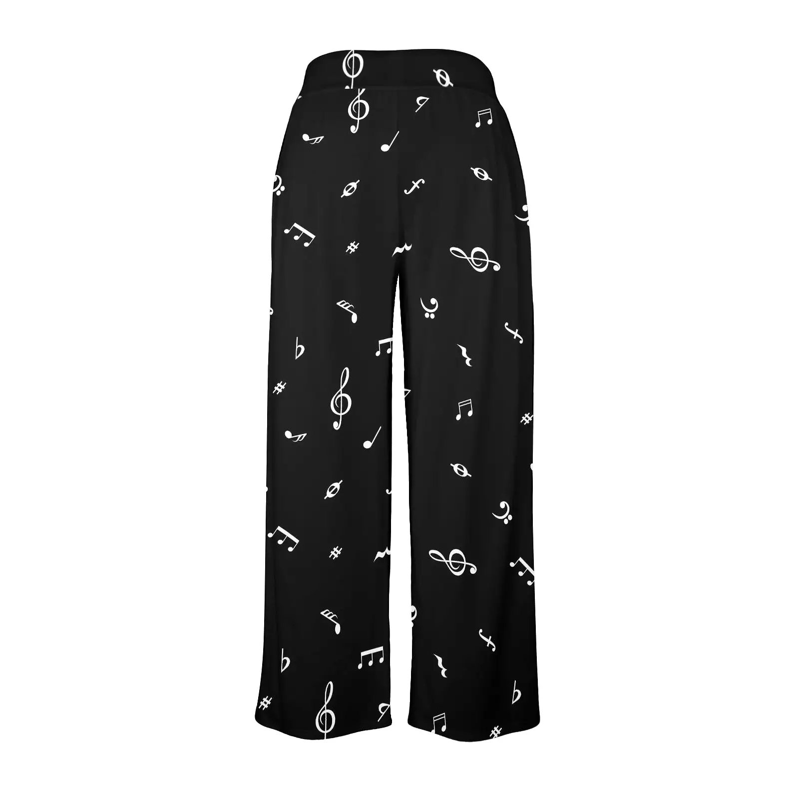 musical note blouse white on black Women's Wide Leg Lounge Pants (Model L77)