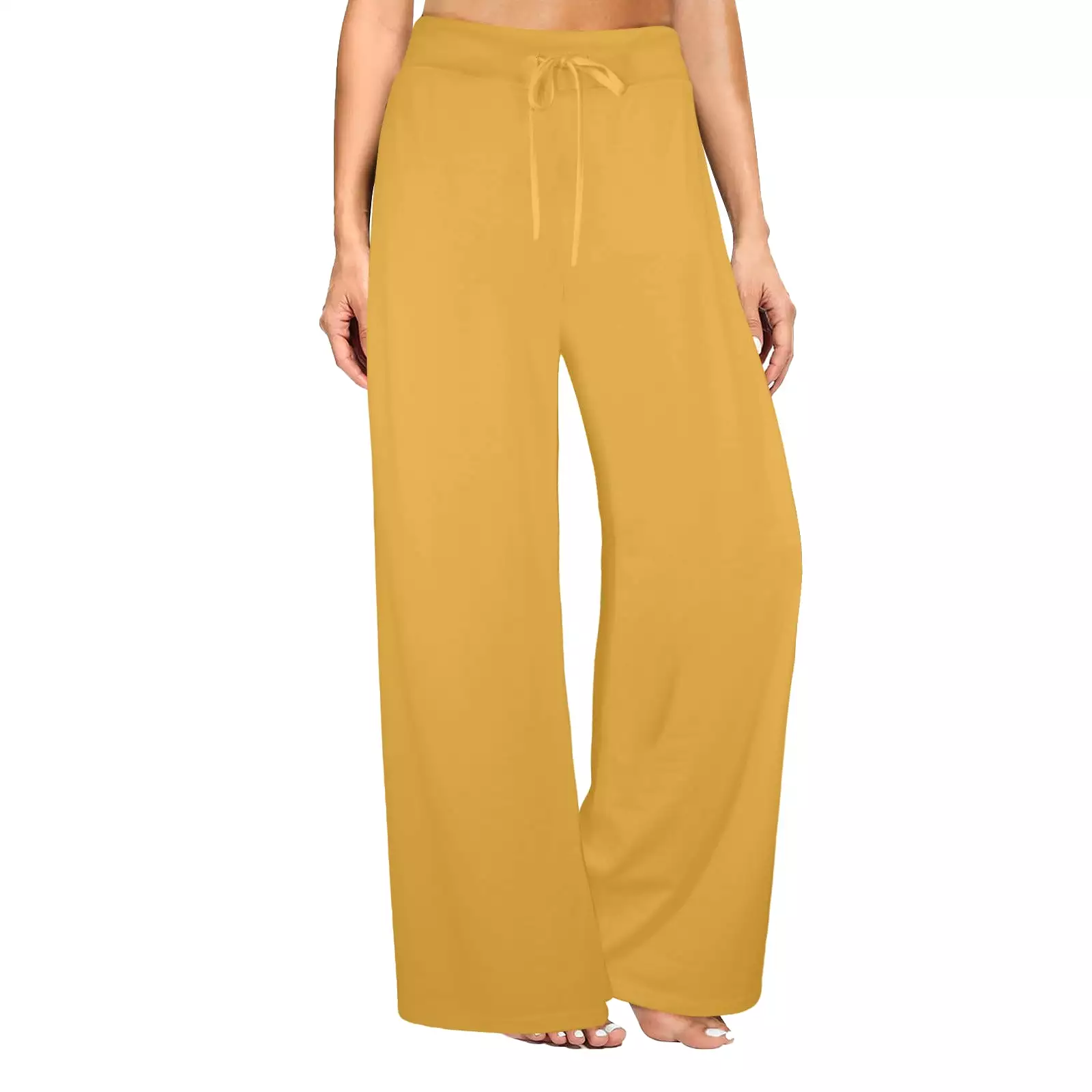 mustard print solid Women's Wide Leg Lounge Pants (Model L77)