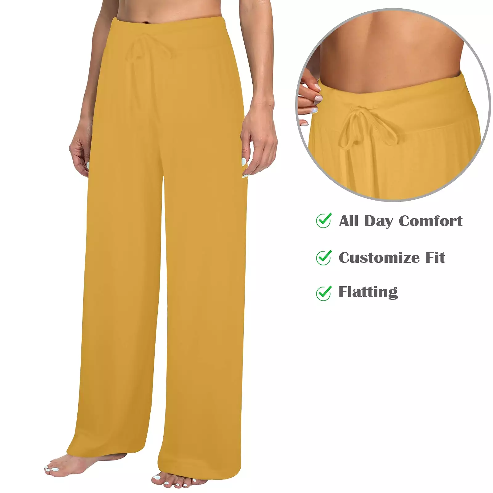 mustard print solid Women's Wide Leg Lounge Pants (Model L77)