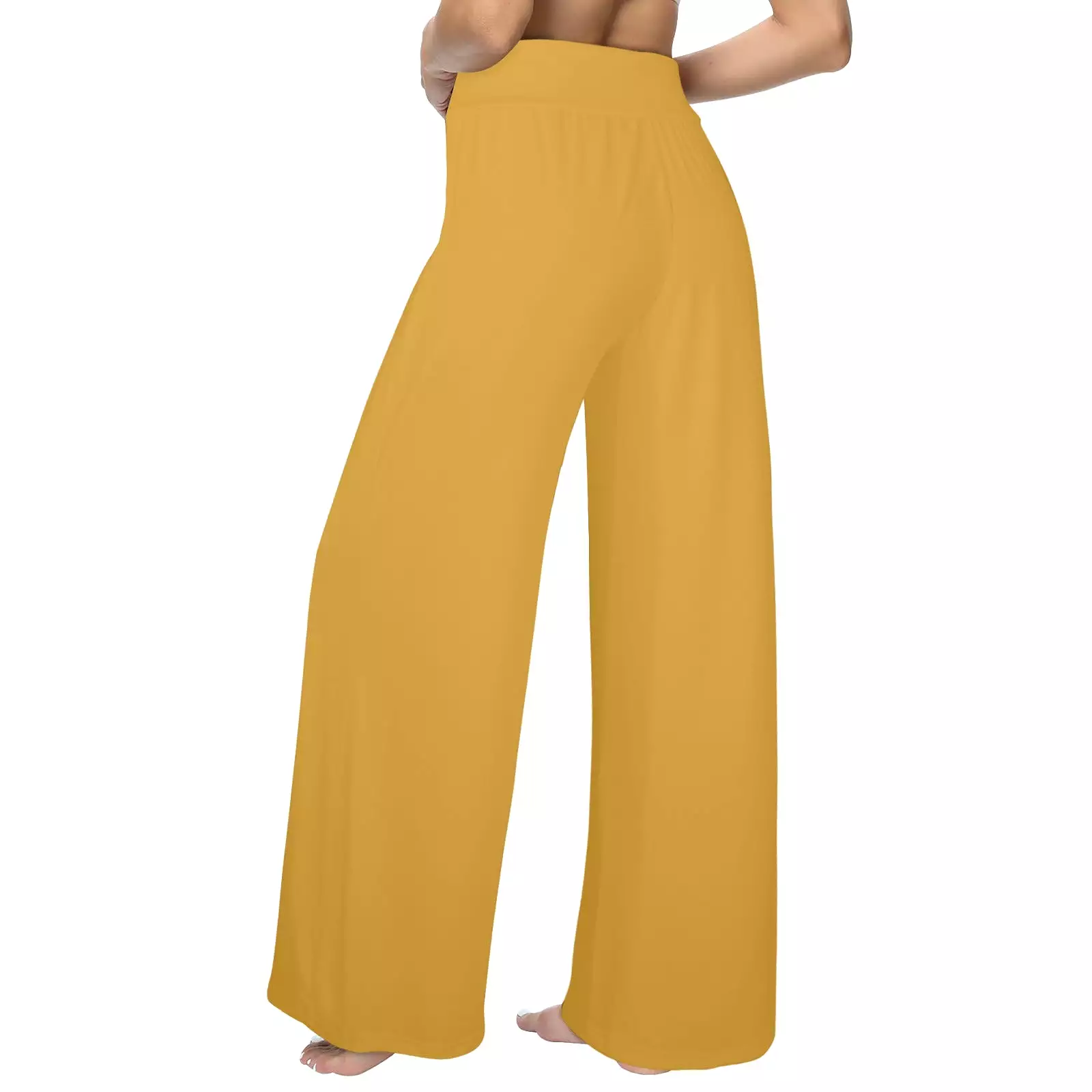 mustard print solid Women's Wide Leg Lounge Pants (Model L77)