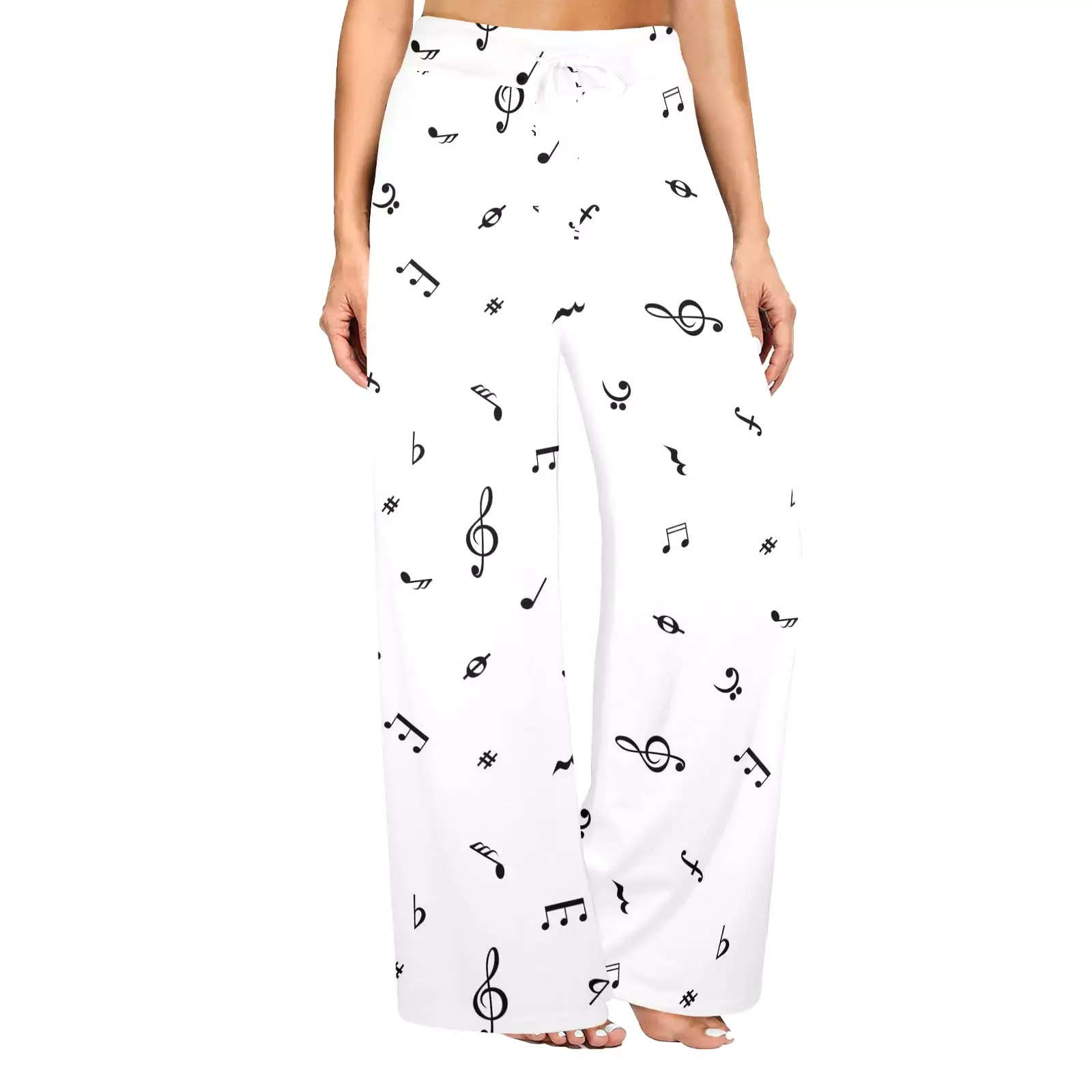 note white black print Women's Wide Leg Lounge Pants (Model L77)