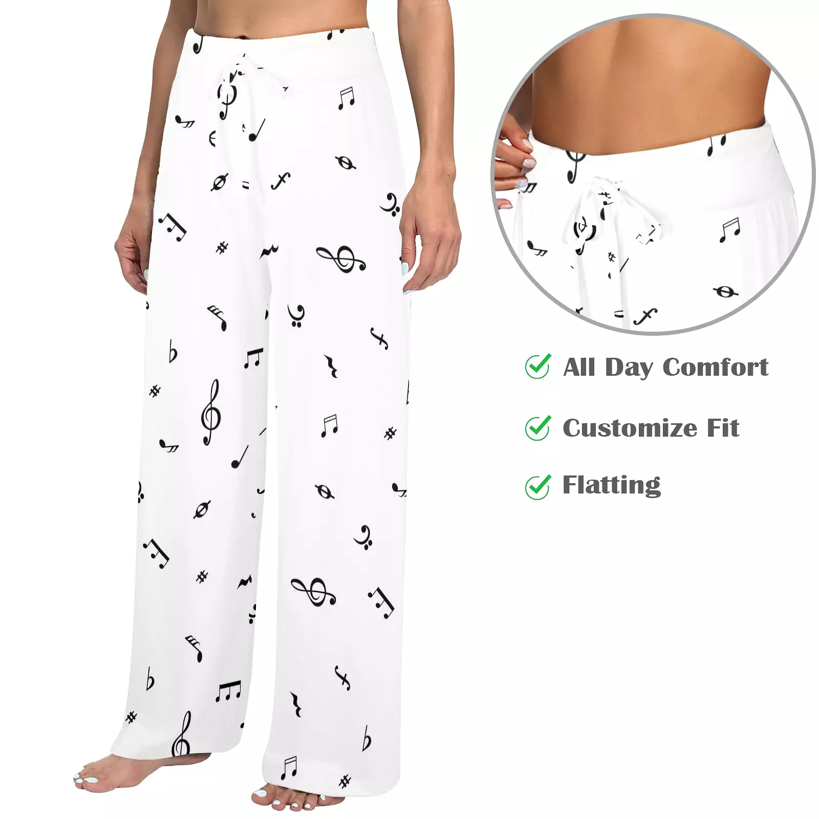 note white black print Women's Wide Leg Lounge Pants (Model L77)