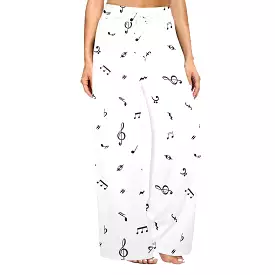 note white black print Women's Wide Leg Lounge Pants (Model L77)