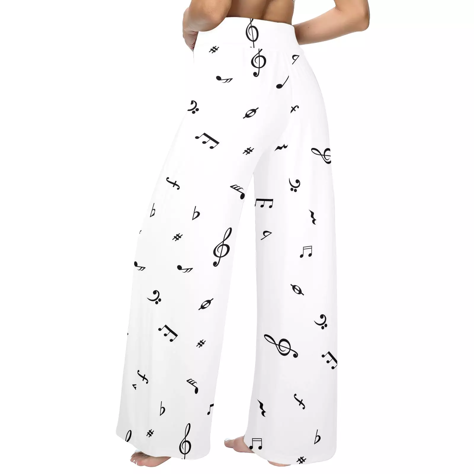 note white black print Women's Wide Leg Lounge Pants (Model L77)