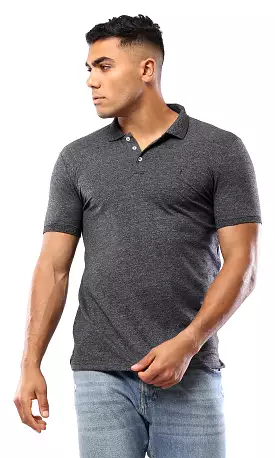 O178892 Short Sleeves Heather Black Cotton Polo Shirt