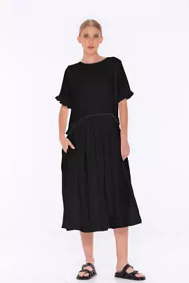 Only You Dress - Black with White Waist Stitching