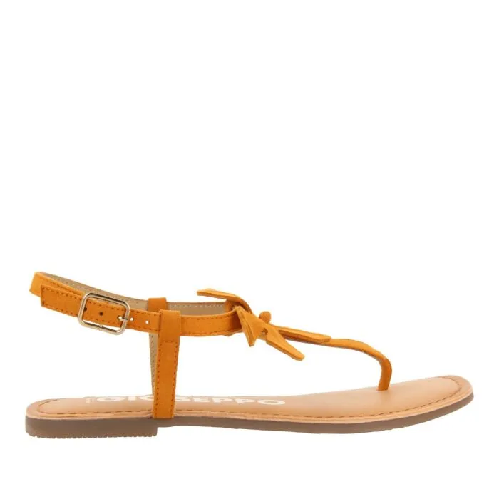 ORANGE LEATHER SANDALS WITH FLOWER EMBELLISHMENT FOR WOMEN VELCAN