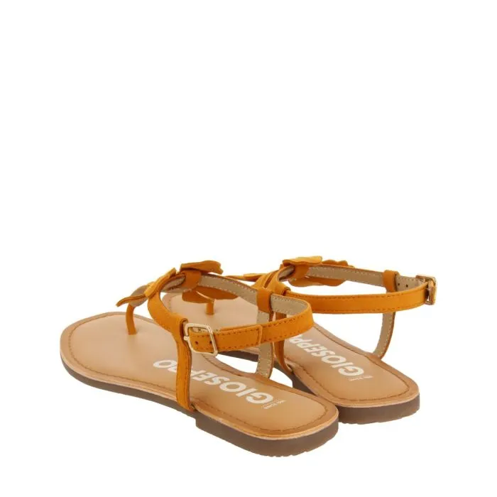 ORANGE LEATHER SANDALS WITH FLOWER EMBELLISHMENT FOR WOMEN VELCAN