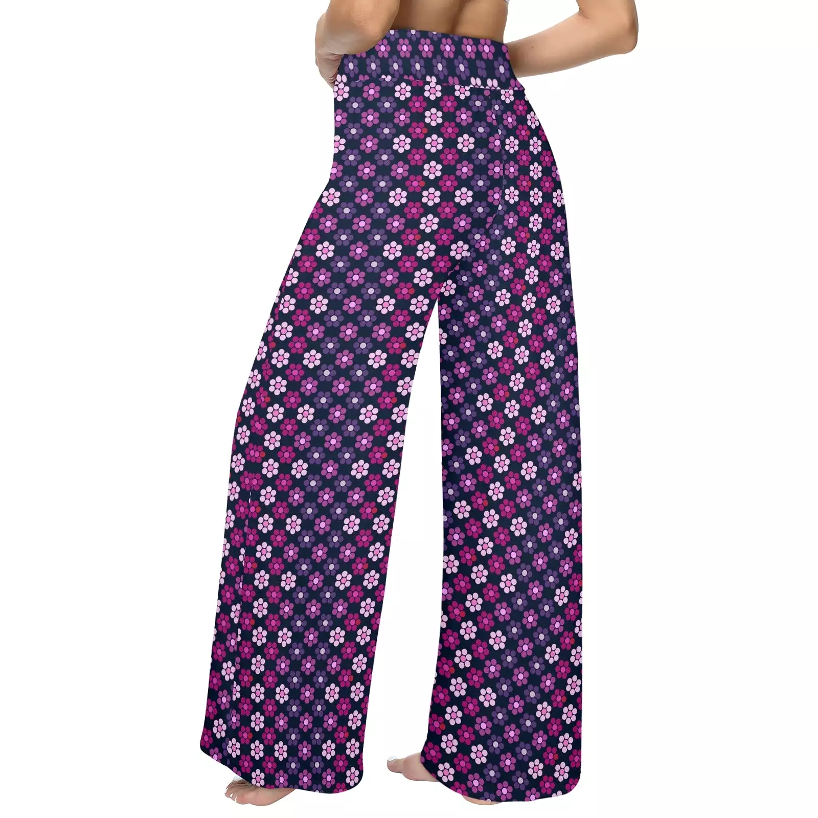 petals purple print 2 Women's Wide Leg Lounge Pants (Model L77)