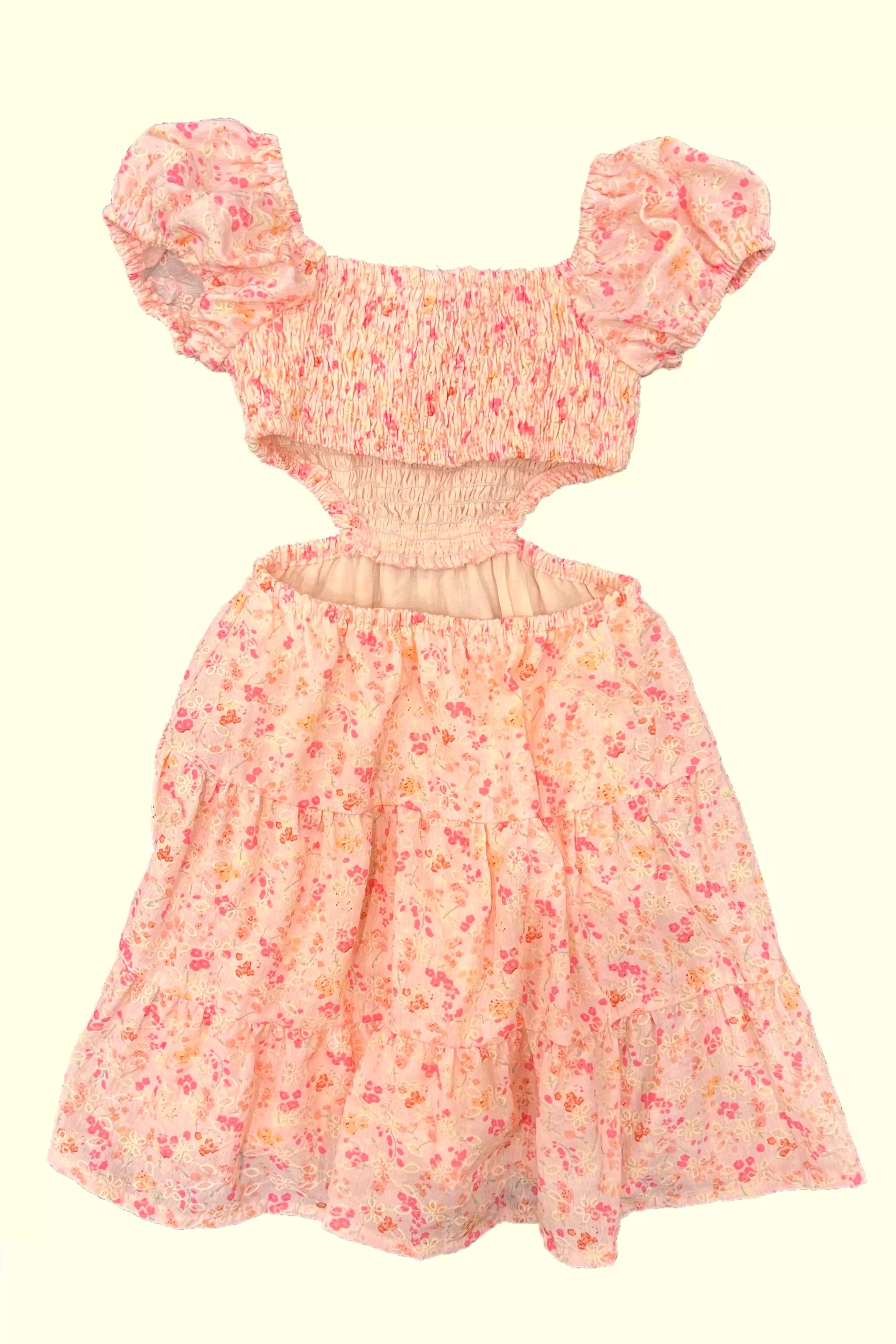 Pink Floral Eyelet Cutout Dress