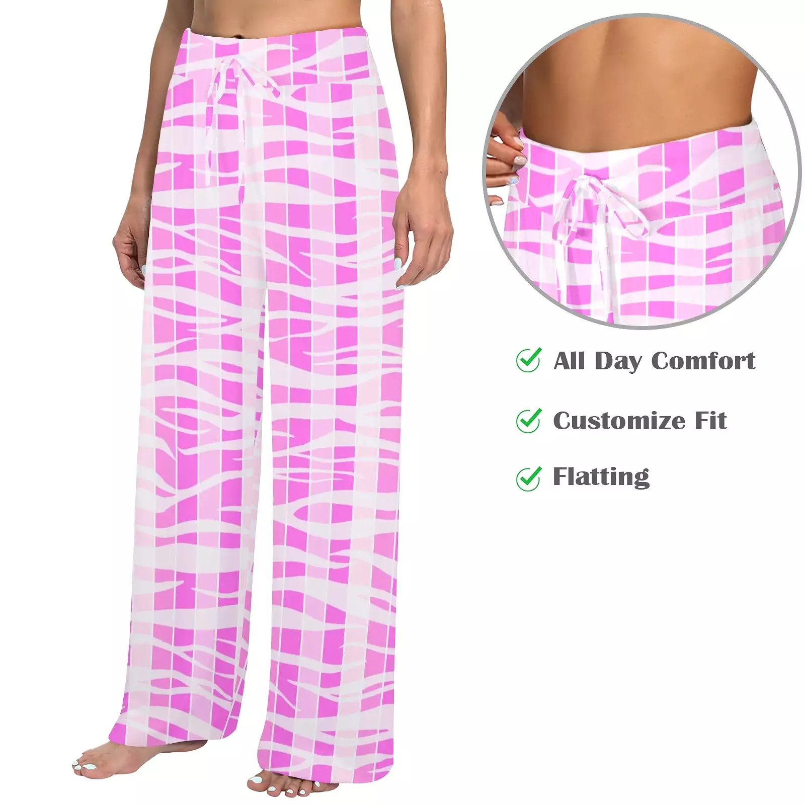 pink striped tiger striped print Women's Wide Leg Lounge Pants (Model L77)