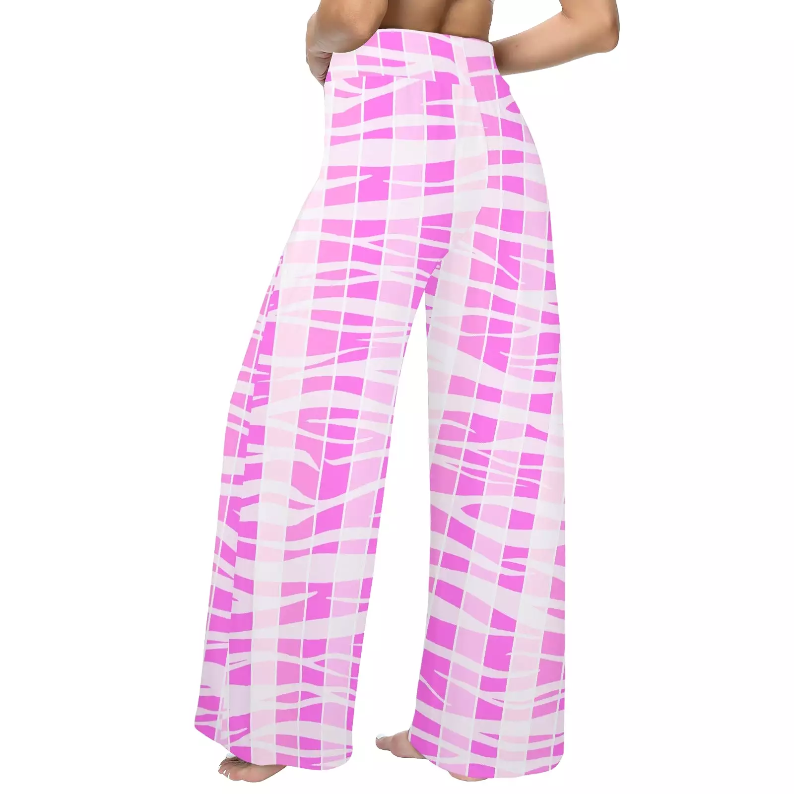 pink striped tiger striped print Women's Wide Leg Lounge Pants (Model L77)