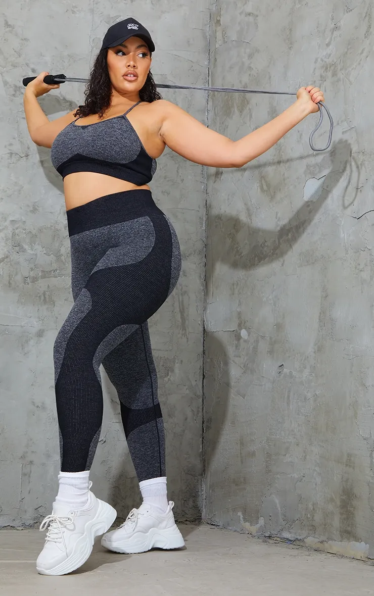 Plus Black Seamless 2 Tone Contour Leggings