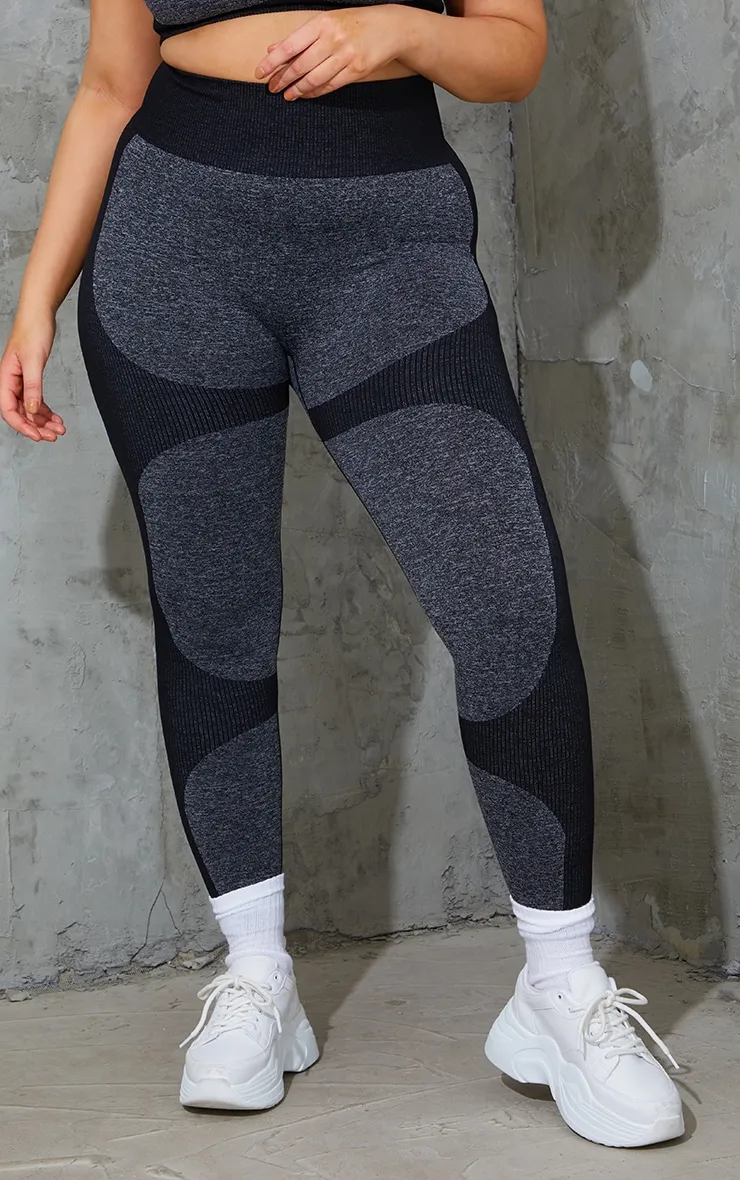 Plus Black Seamless 2 Tone Contour Leggings