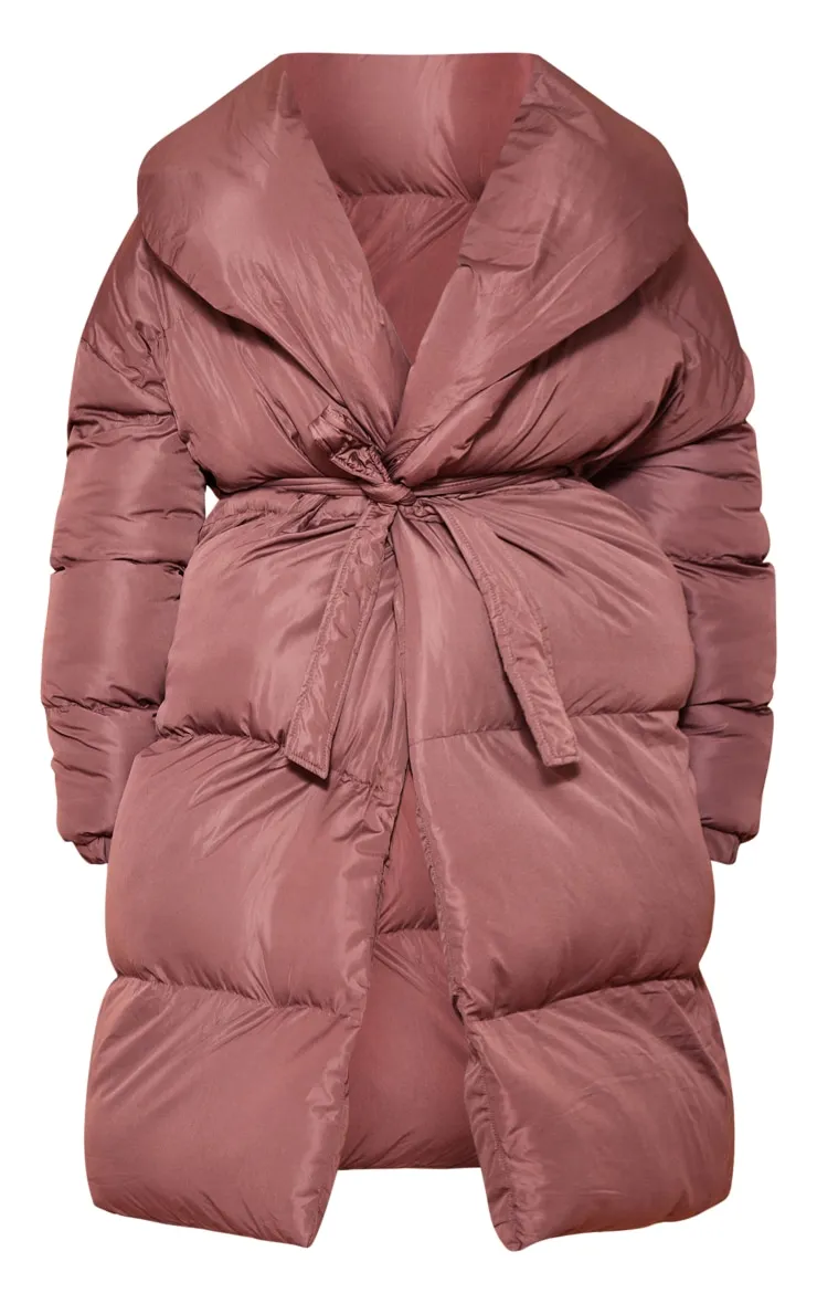 Plus Chocolate Collar Belted Longline Puffer Coat